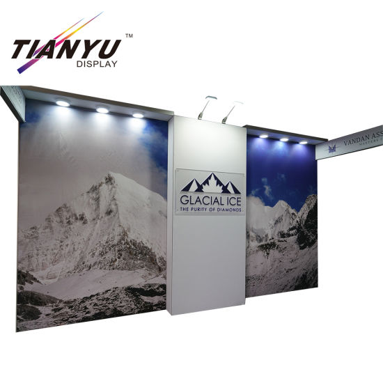 Telón de fondo de tejido en tensión impresa soporte personalizado stand de feria Mostrar el diseño 10X10 para la Exposición Comercial